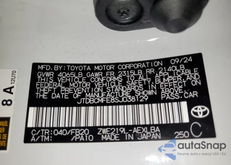 2025 Toyota Corolla Le из США, поврежденный, VIN JTDBCMFE8SJ038129